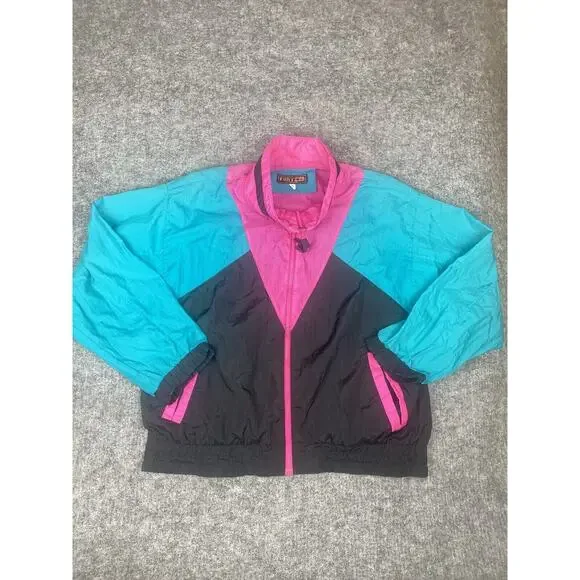 Vintage Windbreaker Women Large Forteza Colorblock Retro Nylon Parachute 80s - Picture 2 of 16